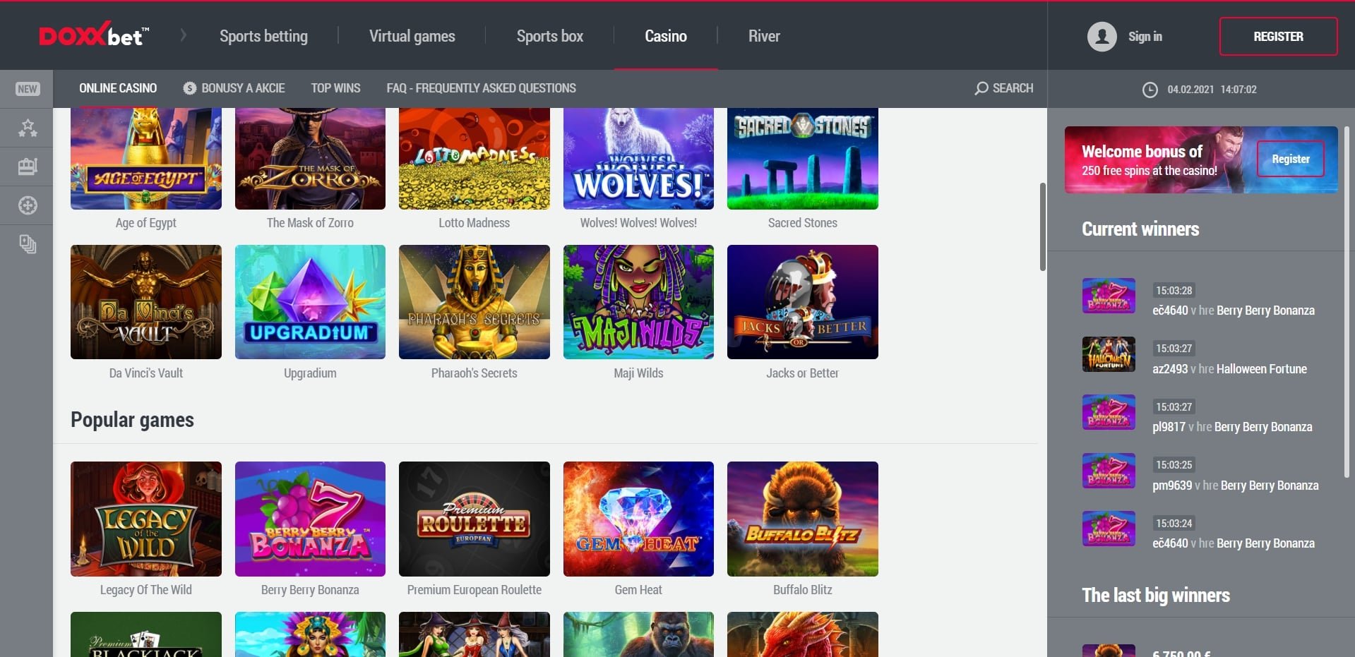 DOXXbet Casino and online games